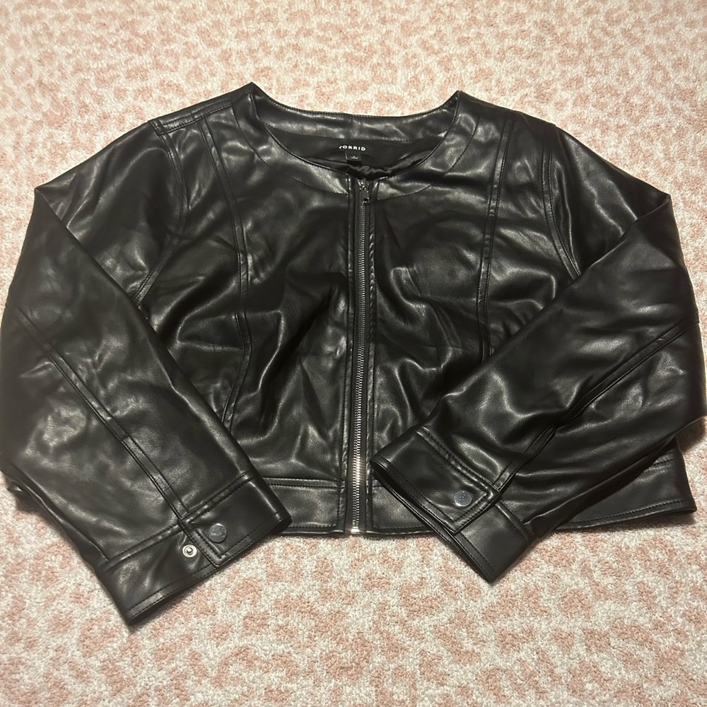 torrid Black Faux Leather Crop Zip Jacket